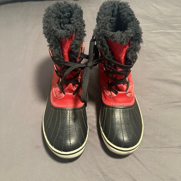Sorel Tivoli Red Wmns Sz 8 Diamond Quilted Faux Fur Lined Snow Boots Waterproof - Picture 1 of 8